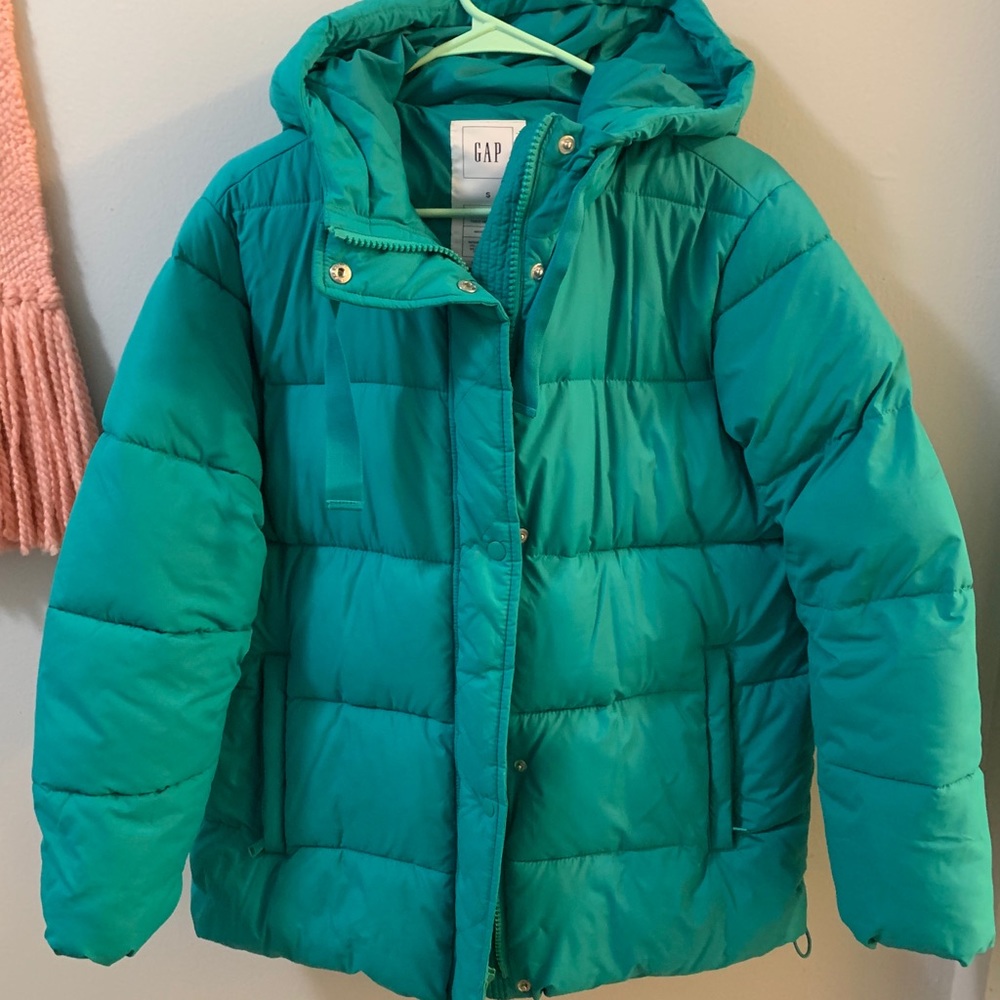 The Gap sea foam green/teal puffer jacket